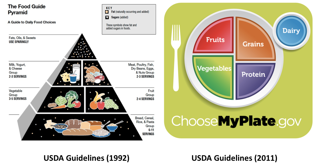 East Carolina University Figure 2: United States Department of Agriculture (USDA) Guidelines for Healthy Eating Past and Present.