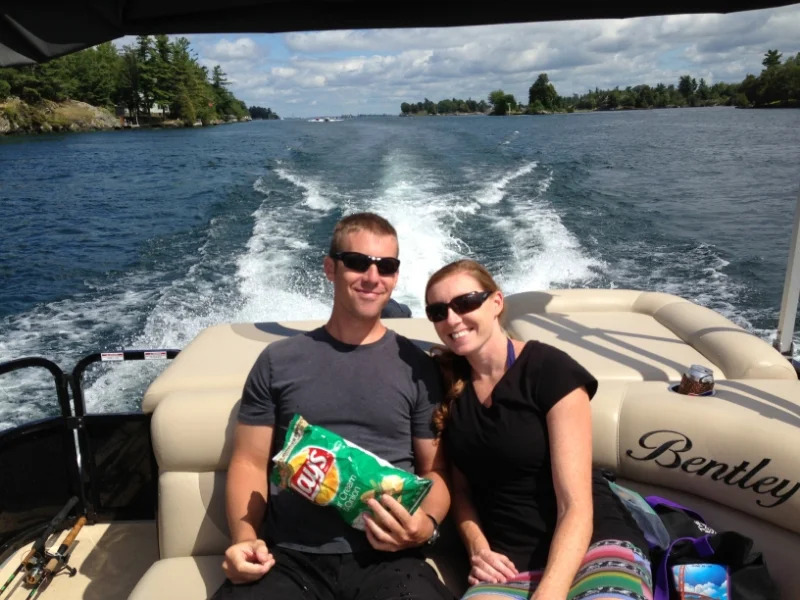 Todd and Kathleen in Thousand Islands New York enjoying the beautiful water and some Lays Sour Cream and Onion Chips